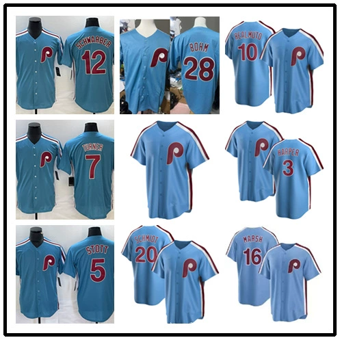 Новая бейсбольная команда Philadelphia Phillies в мужском стиле # 3 # 7 # 10 # 12 # 28 # 16 вышитых бейсбольных форм