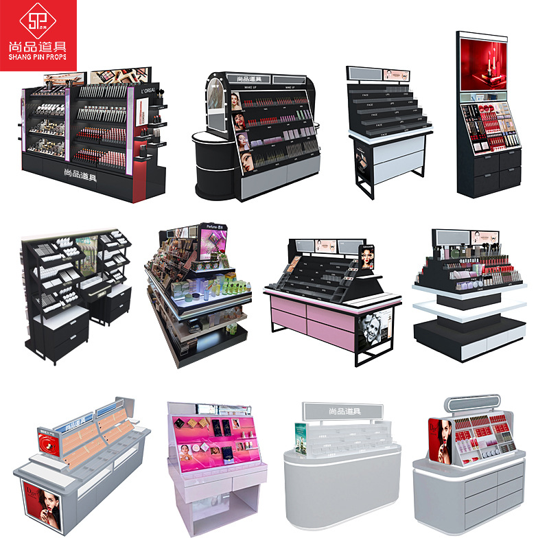 彩妆中岛双面美妆化妆品展示柜高级感美容院护肤品产品柜带灯烤漆