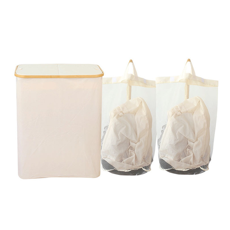 Cesta de ropa sucia transfronteriza con bolsillo interior con cubierta de bambú y madera plegable Cesta de almacenamiento de ropa sucia Cesta de ropa sucia