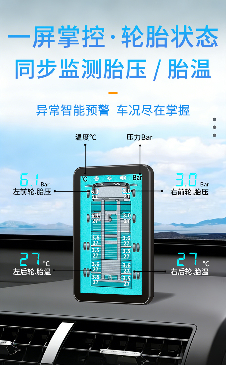 Anruichuang Truck Tire Pressure Monitor with Internal and External High-Precision Large Screen, 2026 New Model, Specifically for 12-Wheel Trucks