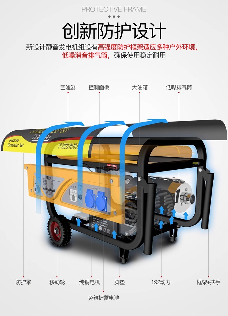 10 kW gasoline generator household outdoor 220V380V single-phase three-phase 3/5/6 kW 8KW engine