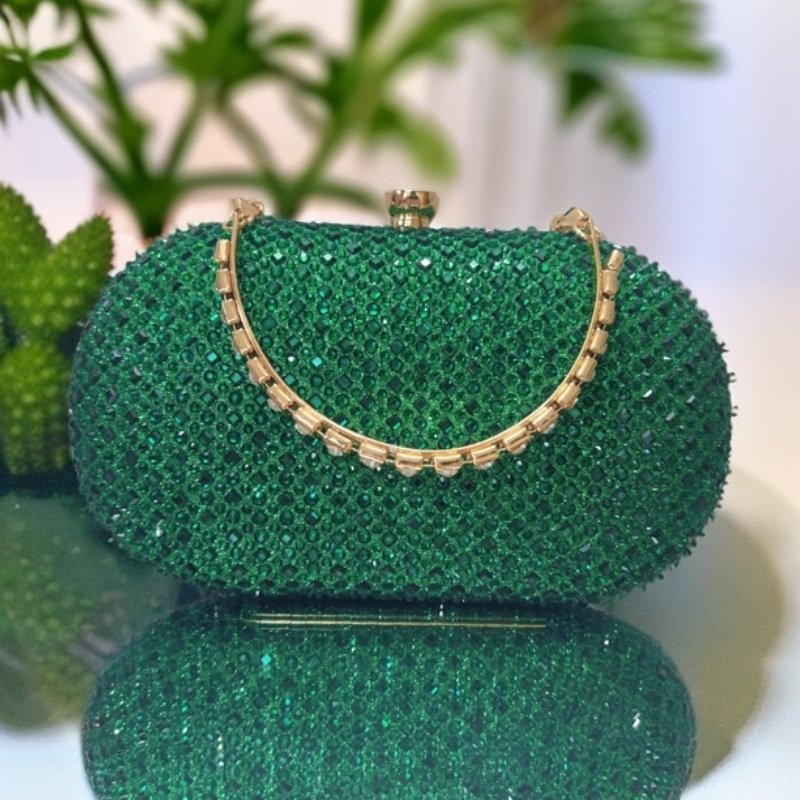 Túi clutch nữ đính đá sáng bóng dự tiệc thanh lịch — vàng nhạt, bạc, ngọc lục bảo, màu xanh đậm chi tiết 1