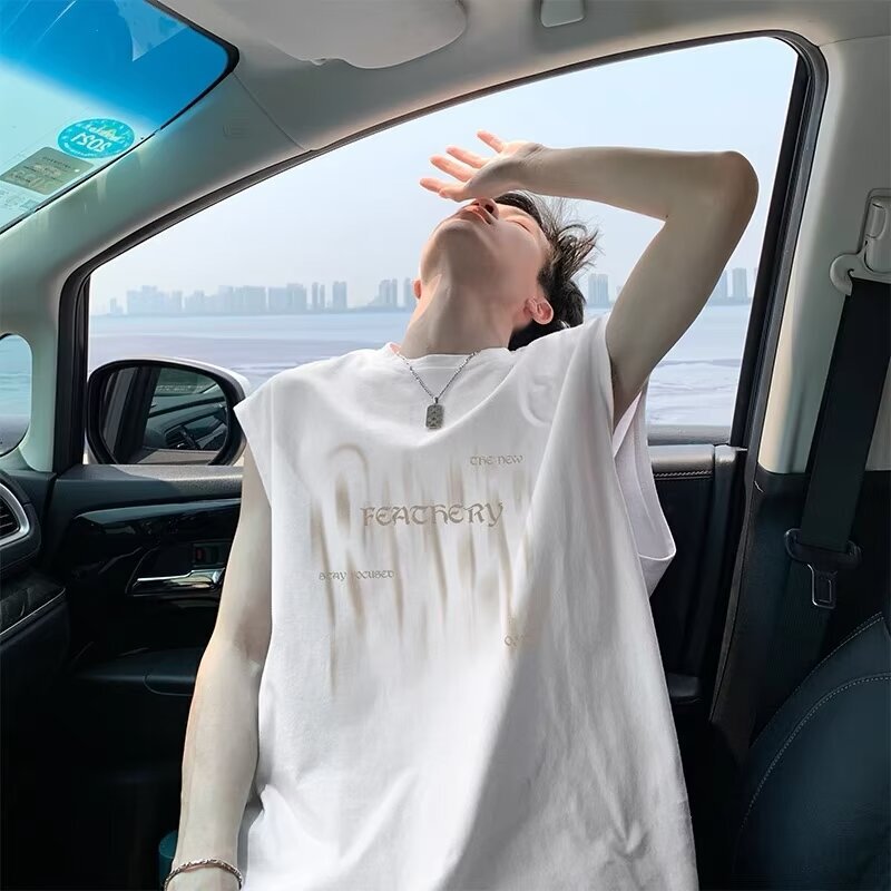 Sleeveless T-shirt Men's Printed 2024 New All-match Summer Boys Loose Breathable Cool Wareback Sports Fitness Back Sleeveless T-shirt Men's Printed 2024 New All-match Summer Boys Loose Breathable Cool Wareback Sports Fitness Back