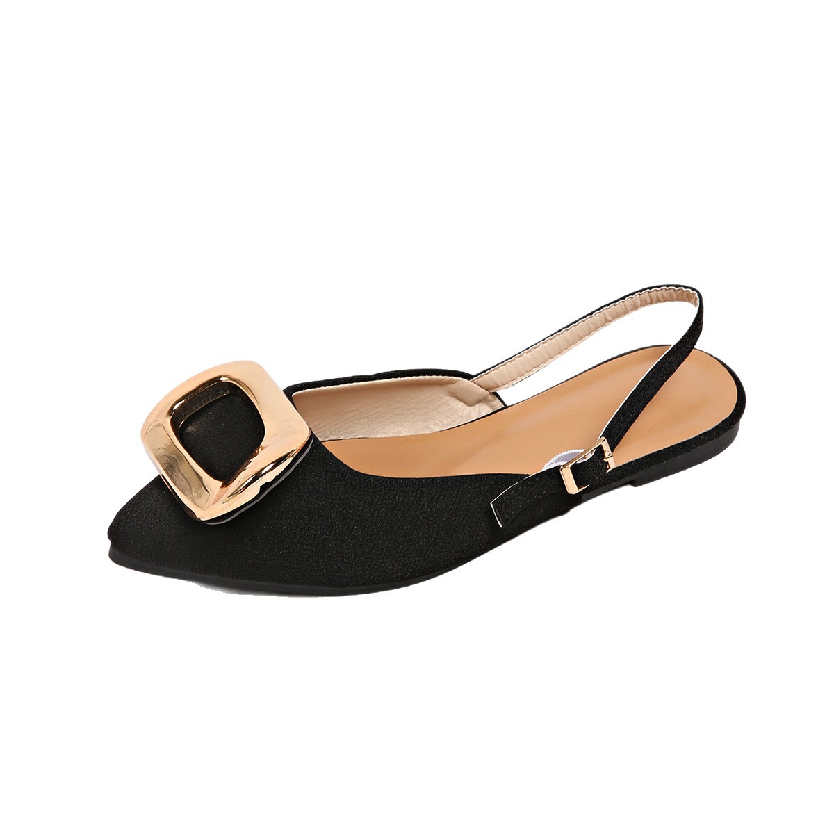 Women's Pointed Toe Flat Sandals Summer New Style Puff Toe Metal Cloth Shoes_vogvips.com