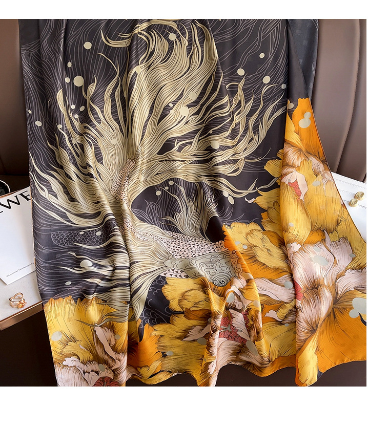 New Chinese Style Retro Flowers Satin Silk Scarf Shawl Travel Beach Long Towel Women display picture 5