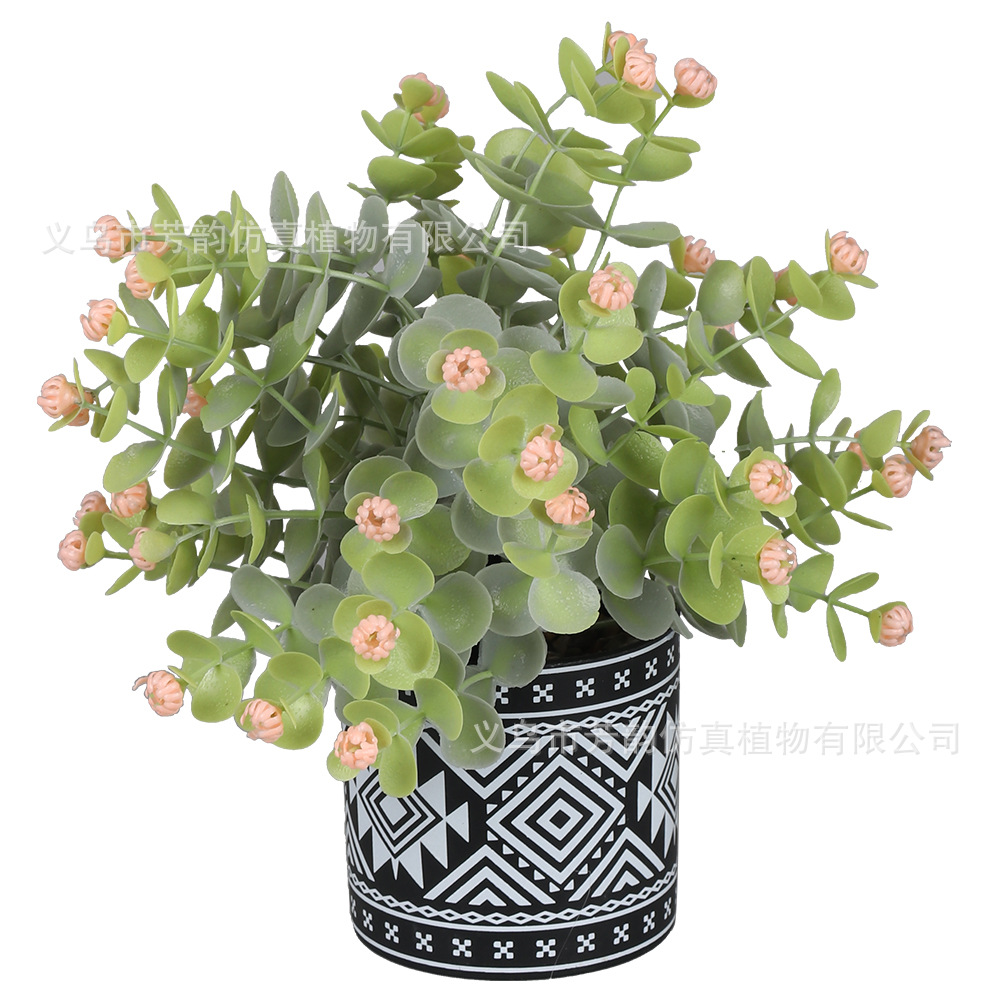 Macetas de plástico artificiales transfronterizas, flores artificiales y plantas verdes, decoraciones de bonsái pequeñas para la sala de estar del hogar.