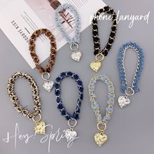 ins风时尚女生手腕带挂饰挂件 小香风牛仔布链条手机挂绳包包链条