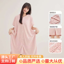 新款女士浴袍成人刺绣浴裙加厚加大秋冬卡通可爱超厚珊瑚绒浴巾