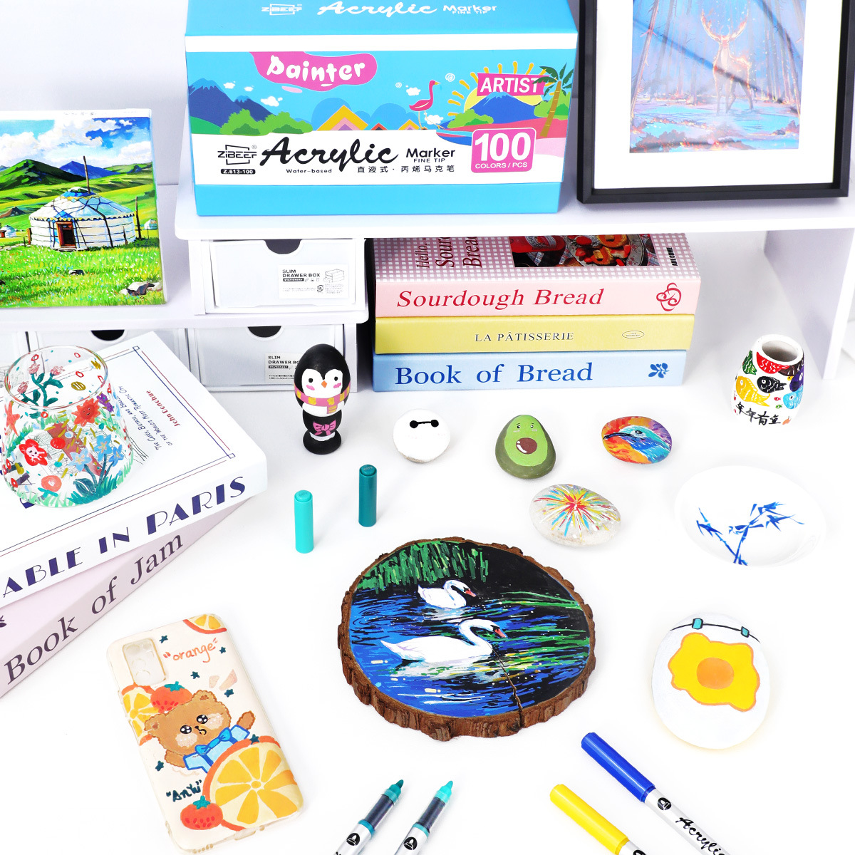 Guangna Z.613 marcador acrílico de cabeza dura de tipo directo se puede apilar en color, marcador acrílico de cabeza dura sin olor 100 colores