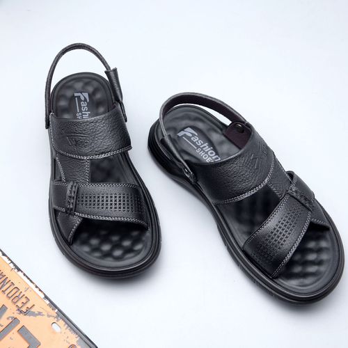 Summer new first-layer cowhide men's casual beach shoes middle-aged and elderly genuine leather slippers open-toed dad sandals on behalf of