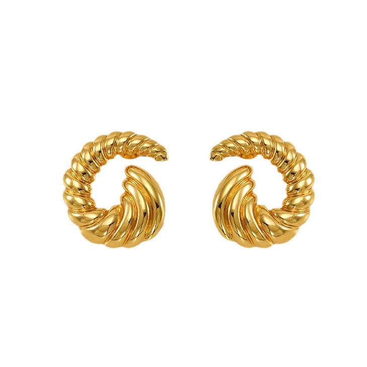 Estilo INS transfronterizo europeo y americano, personalidad simple, sentido de diseño de tendencia, oro de 18k, pendientes de acero de titanio en espiral que no se desvanece, pendientes de mujer