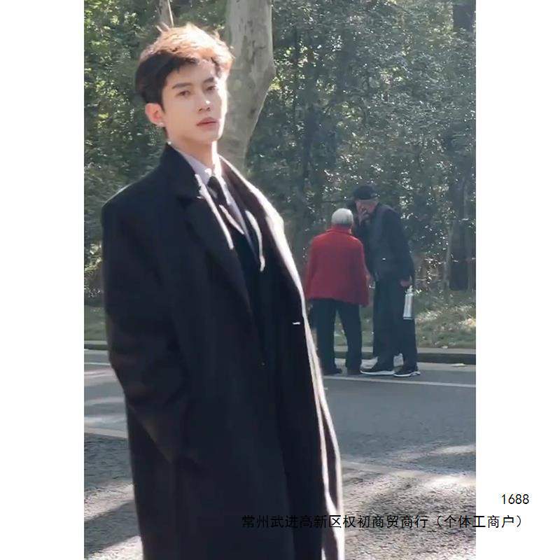 German-style mid-length trench coat, autumn/winter style, over-the-knee, British chic, Korean-style wool suit coat.