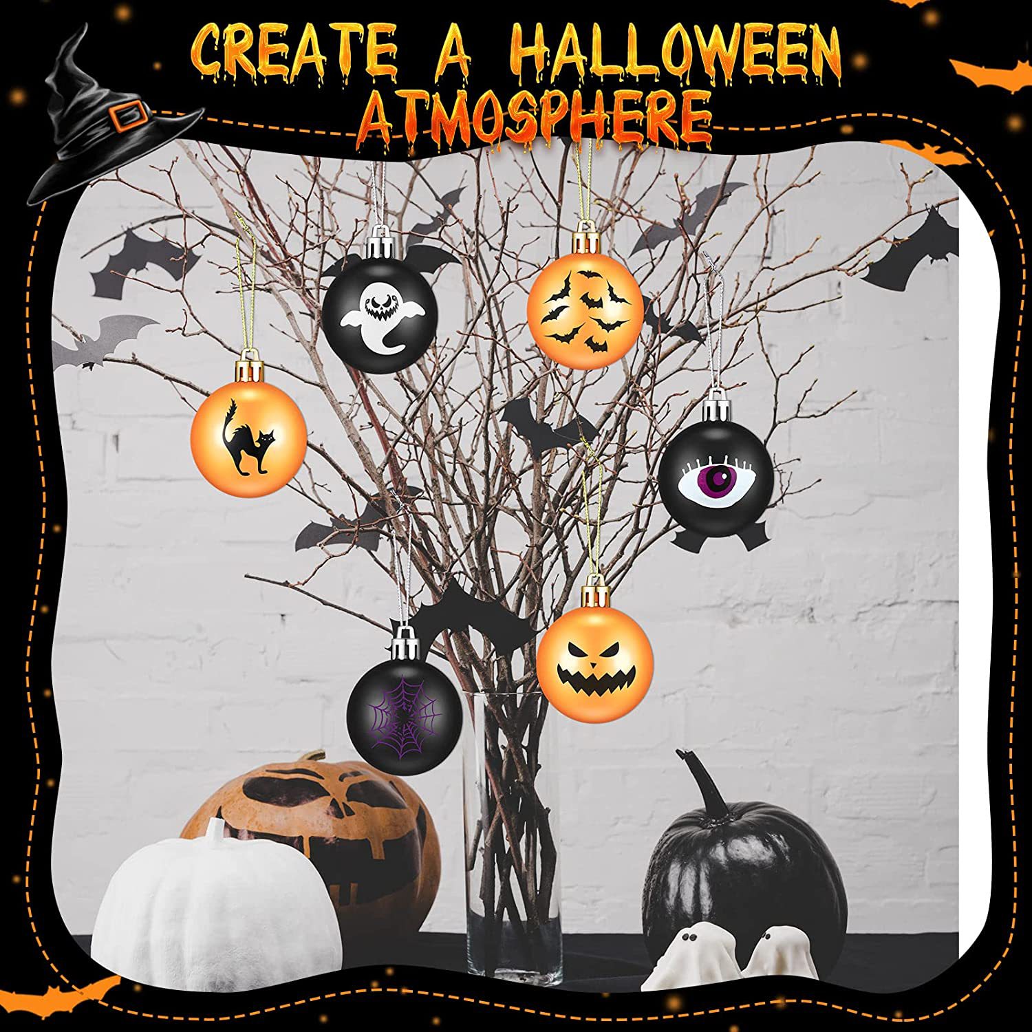 Cross-border Festival fantasma de Halloween BOLA DE Navidad bola decorativa colgante de impresión pintado mate brillante cubierta de la bola 12 piezas