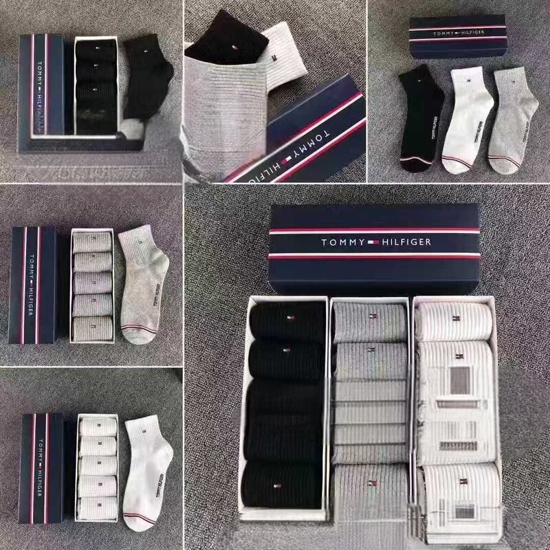 Tommy Socks Four Seasons Five Pairs Gift Box Men's Mid-Tube Socks Sweat-Absorbent Breathable Business Casual Sports Socks Wholesale