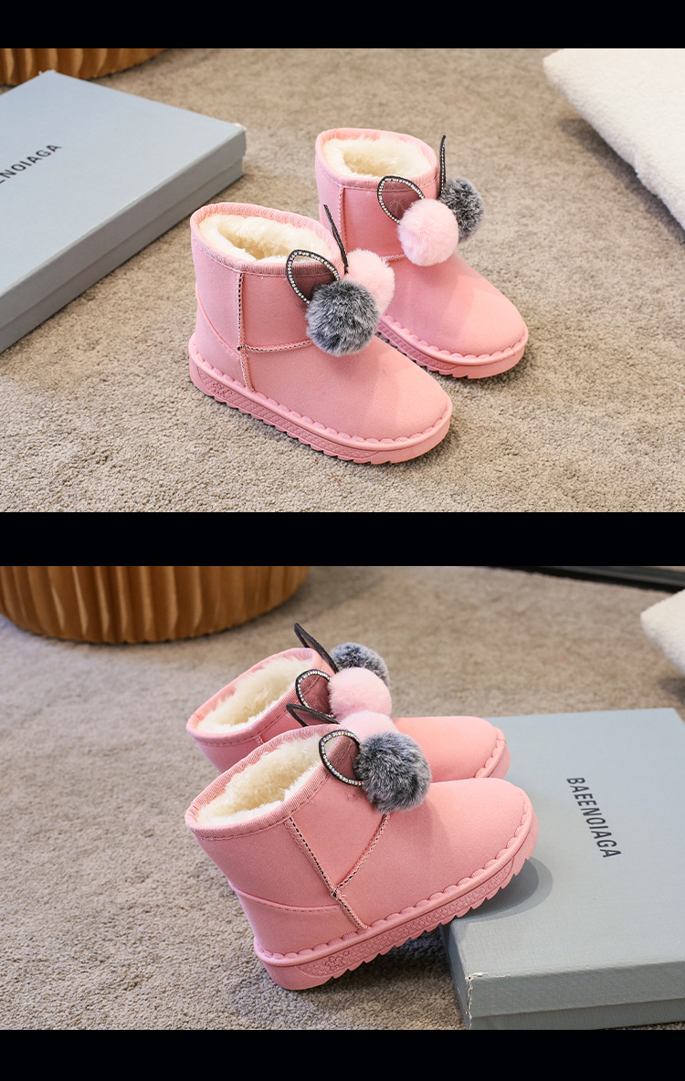 Çocuk 2024 yün topu kar kalın çocuk botları sıcak pamuklu ayakkabılar_voghion.com