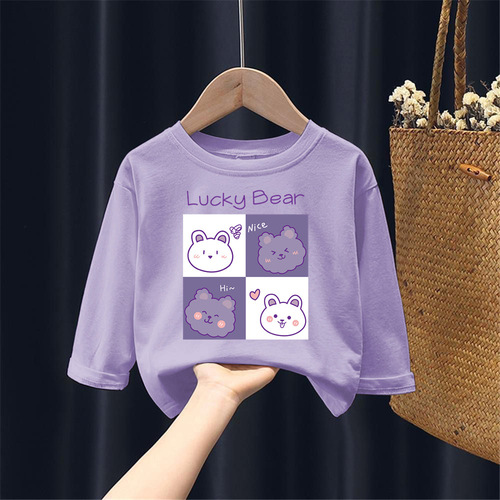 H2166 Pure Cotton Unisex Children's Long Sleeve T-shirt Spring and Autumn Season for Middle and Small Children Baby Versatile Base Shirt Trendy T
