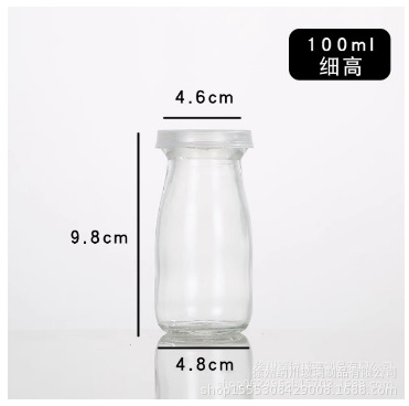Botella de pudín de vidrio al por mayor de 100ml botella de leche gruesa botella de yogur resistente a altas temperaturas botella de vidrio tapón de madera botella de deseo botella