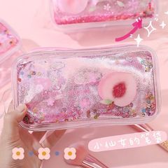 Creative cute cartoon oiled transparent quicksand pencil bag avocado large capacity pen box ins style portable cosmetic bag