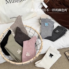 秋冬款加厚保暖蝴蝶結襪子女中筒襪棉質ins潮日系長襪堆堆襪批發