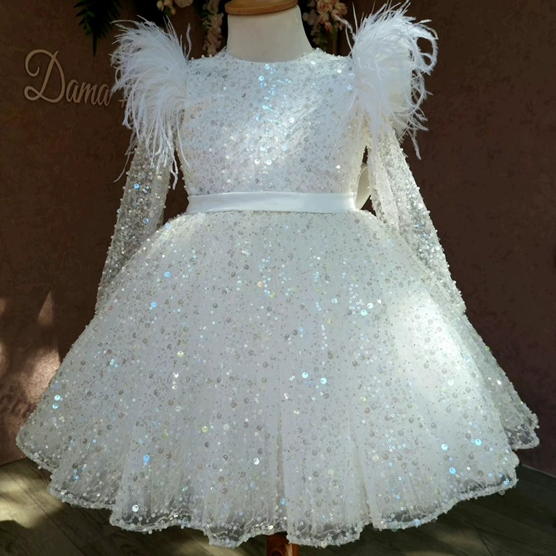 White skirt, long-sleeve, evening dress, children's nail sequins, suit, western style, Birthday gift
