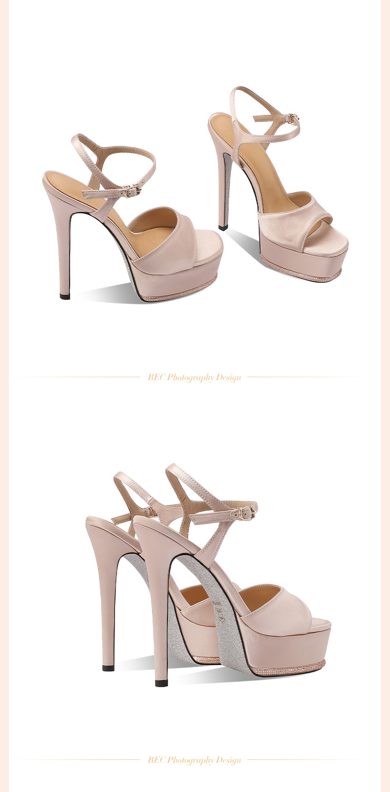 Sandal cao gót nữ hở mũi đính đá gót nhọn 12 cm và 14 cm — Bạc (14) chi tiết 10