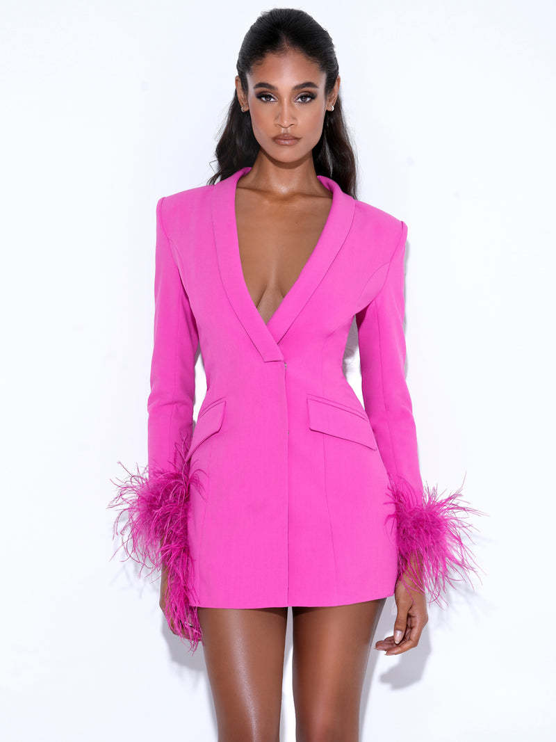 Vestido Tipo Chaqueta con Plumas y Lentejuelas de Poliéster