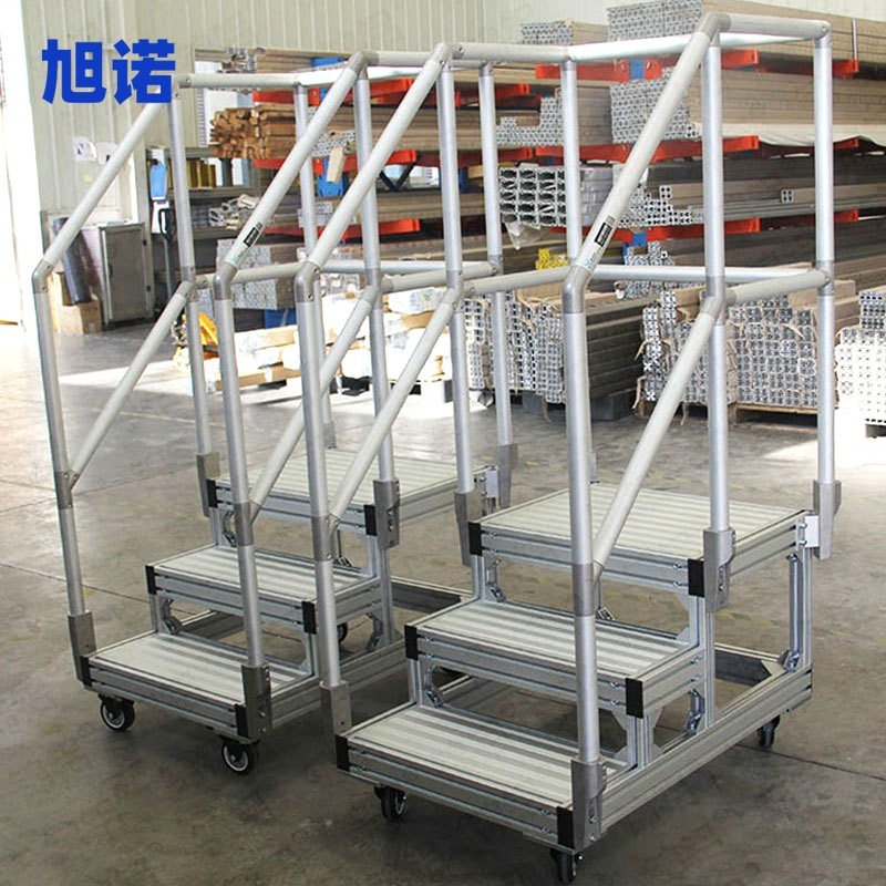 アルミニウム製滑り止め手すり付き昇降車、作業場積載用ステップラダー、移動式貨物処理ラダー、機械整備用昇降ラダー|undefined