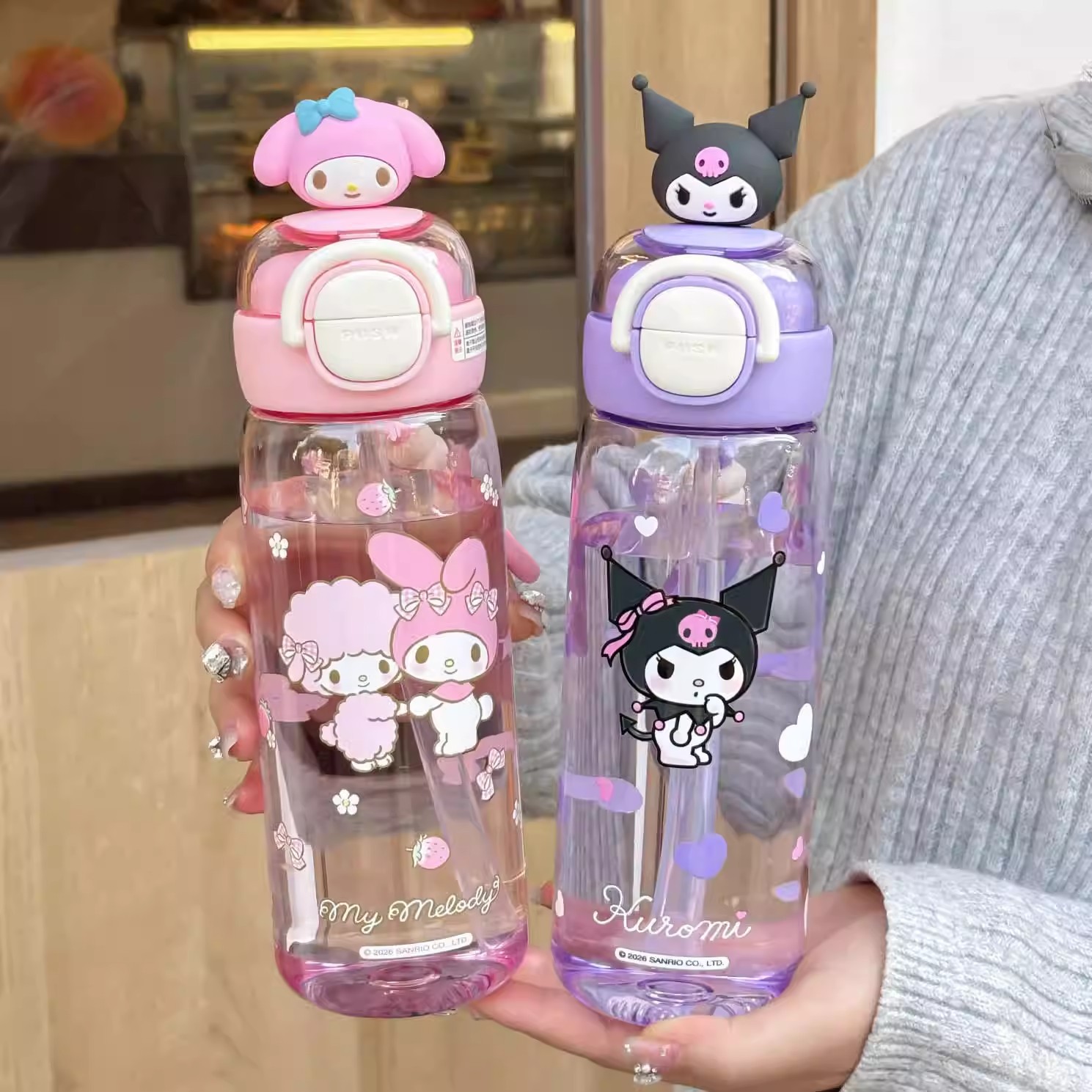 Sanrio 2026 nuevo lindo niño doble bebida taza de paja de alto valor facial para niñas taza de plástico especial para la escuela