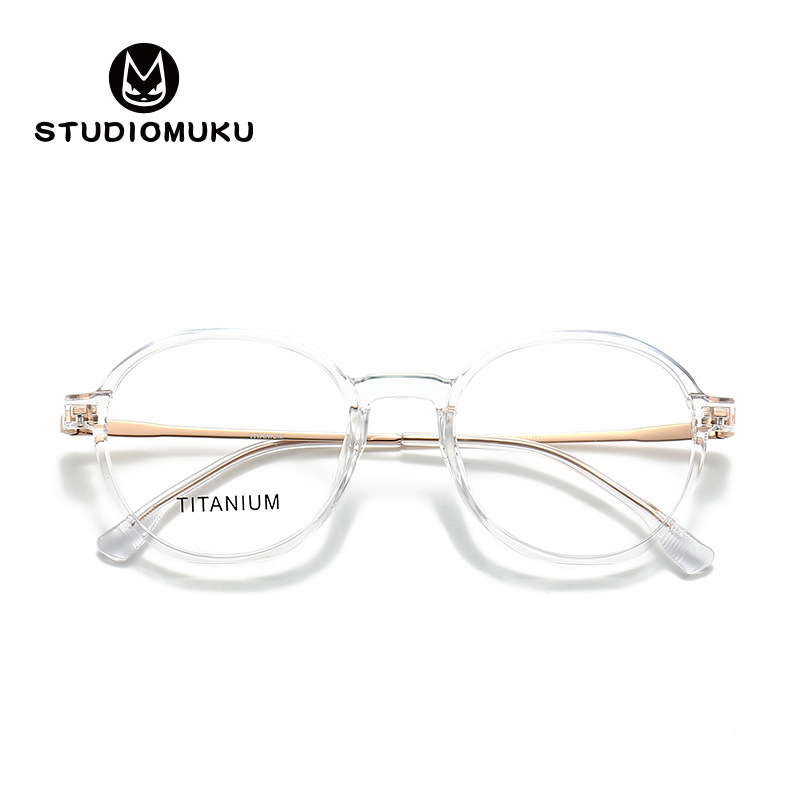 STUDIOMUKU gafas frescas de madera marco redondo gafas ovaladas marco decorativo gafas de titanio puro marco