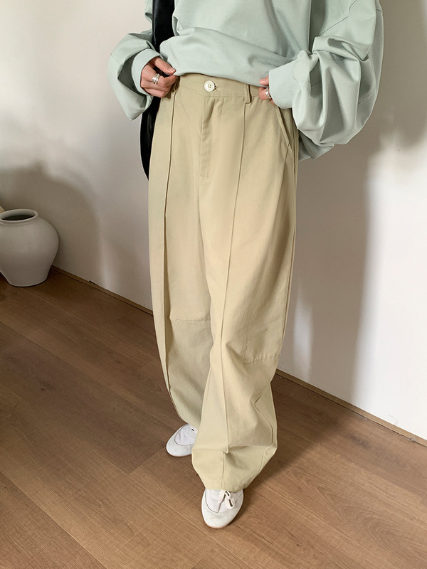 广州十三行2025秋韩系天丝高腰压褶立体剪裁直筒休闲长裤女02711|undefined