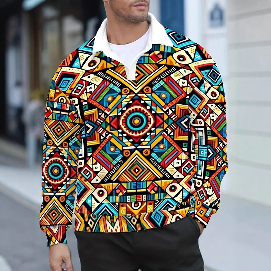 Sudadera de otoño e invierno para hombre, primavera y otoño, versión europea, nuevo top suelto de cuello medio abierto, estampado de tendencia colorida MB14