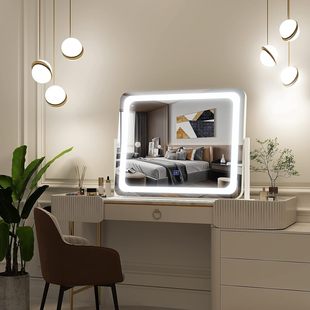 Makeup Mirror with Light Desktop Desktop Vanity Mirror Led Household Large Rechargeable Rotating Smart Fill-In Live Broadcast Mirror