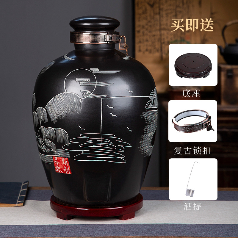泡酒坛子酒壶雕刻景德镇陶瓷酒瓶10/20/30/50斤装酒缸密封酒坛