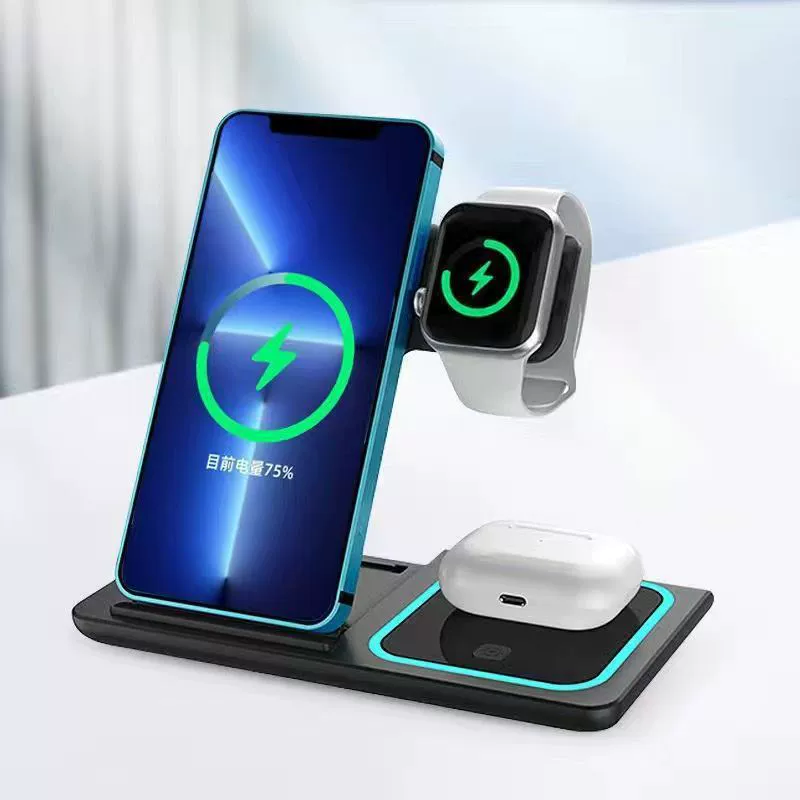 Универсальное беспроводное зарядное устройство для Apple и Samsung, с синхронизацией с телефоном, складные часы, три в одном