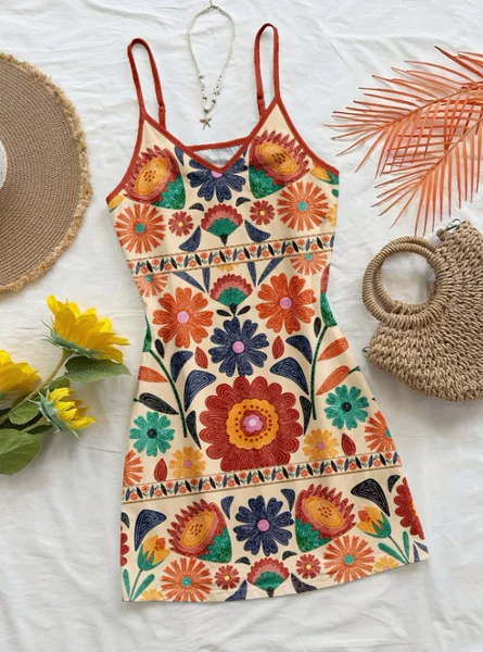 2026 European and American New Style Floral Print Fashion Bohemian Style Elegant Half-Length Women's Dress Suspender Skirt