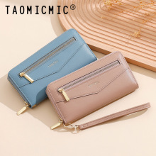 跨境晚宴PU长款女士钱包高级气质大容量拉链设计拉链手机手拿卡包