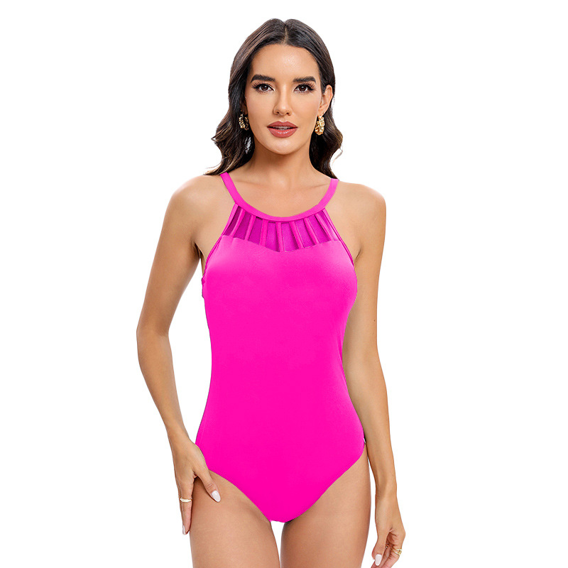 Traje de baño sexy de estilo europeo y americano 2024 para mujer, traje de baño de una pieza ajustado de malla con control de abdomen y efecto adelgazante.