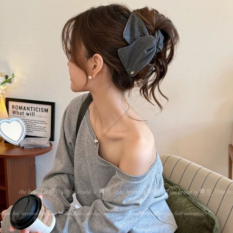韩系浅灰条纹布艺三角抓夹气质扎头发绳盘发鲨鱼夹优雅玫瑰鲨鱼夹|undefined