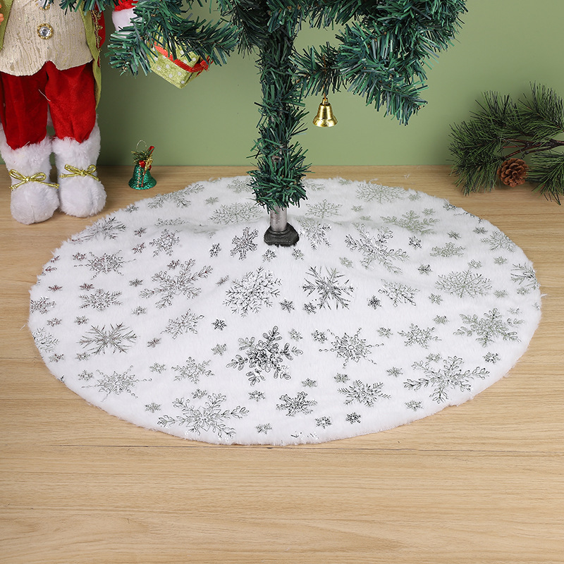 La falda del árbol de Navidad transfronteriza perlas de copo de nieve lentejuelas 90120cm Falda de felpa Navidad falda del árbol blanco Decoración