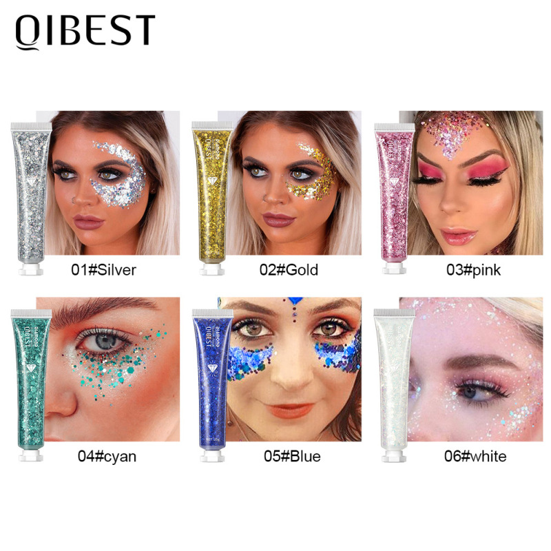 QIBEST単色フラッシュアイシャドーのスパンコールクリームが鮮やかにハイライトされた顔の体フラッシュジェルの舞台メイク|undefined