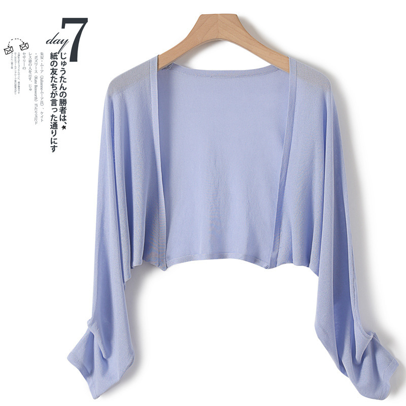 Ropa de protección solar de seda helada de manga larga para mujer, estilo transfronterizo, tipo chal pequeño, chaqueta tipo camisa para aire acondicionado de verano, cárdigan corto blanco, estilo fino