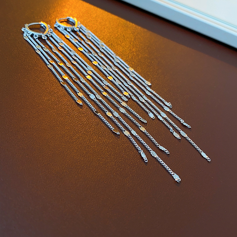 Cadena de lentejuelas de metal borla hebilla del oído europeo y americano estilo frío pendientes de metal moda pendientes personalizados para las mujeres al por mayor