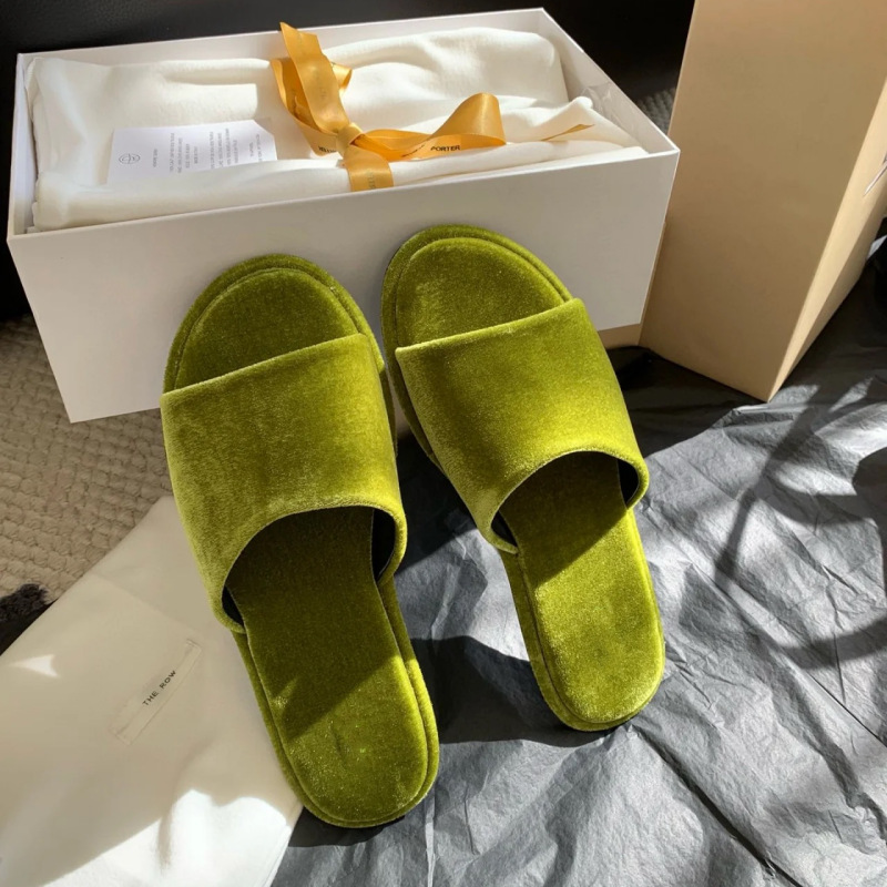 Minimalistische Flache Damen-slipper Aus Leder Und Samt_voghion.com