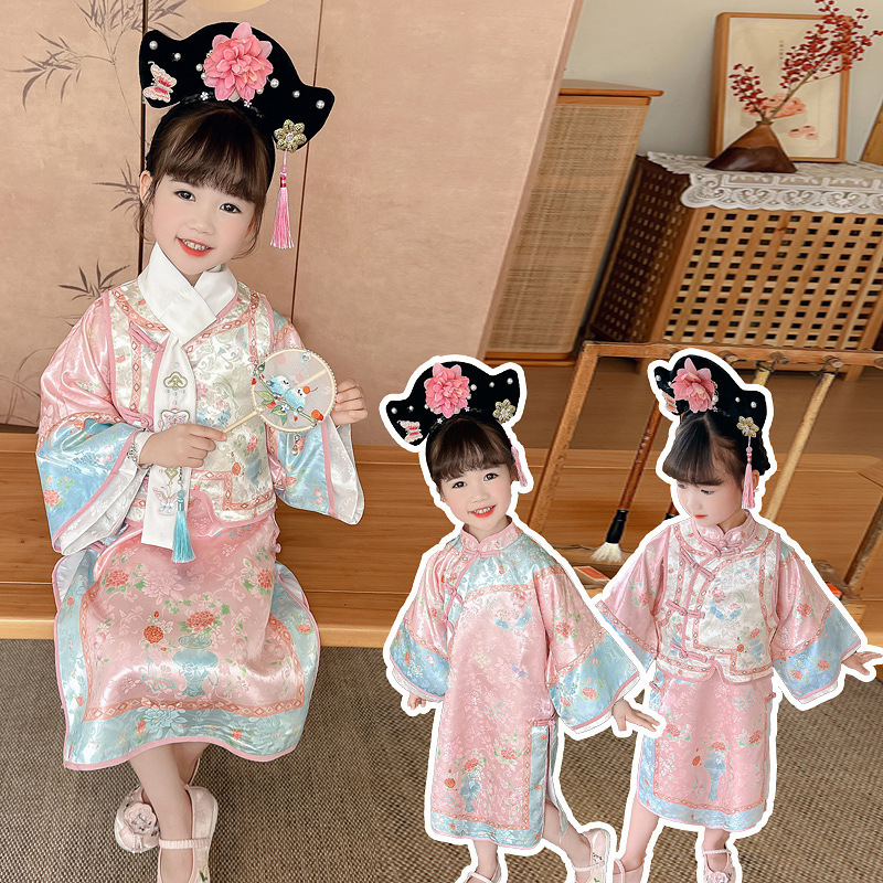 Hanfu Girls 2024 New Autumn Antique Children's Gated Clothing Ancient Costs National Style Mid-Autumn Festival dress Tang Dynasty Autumn