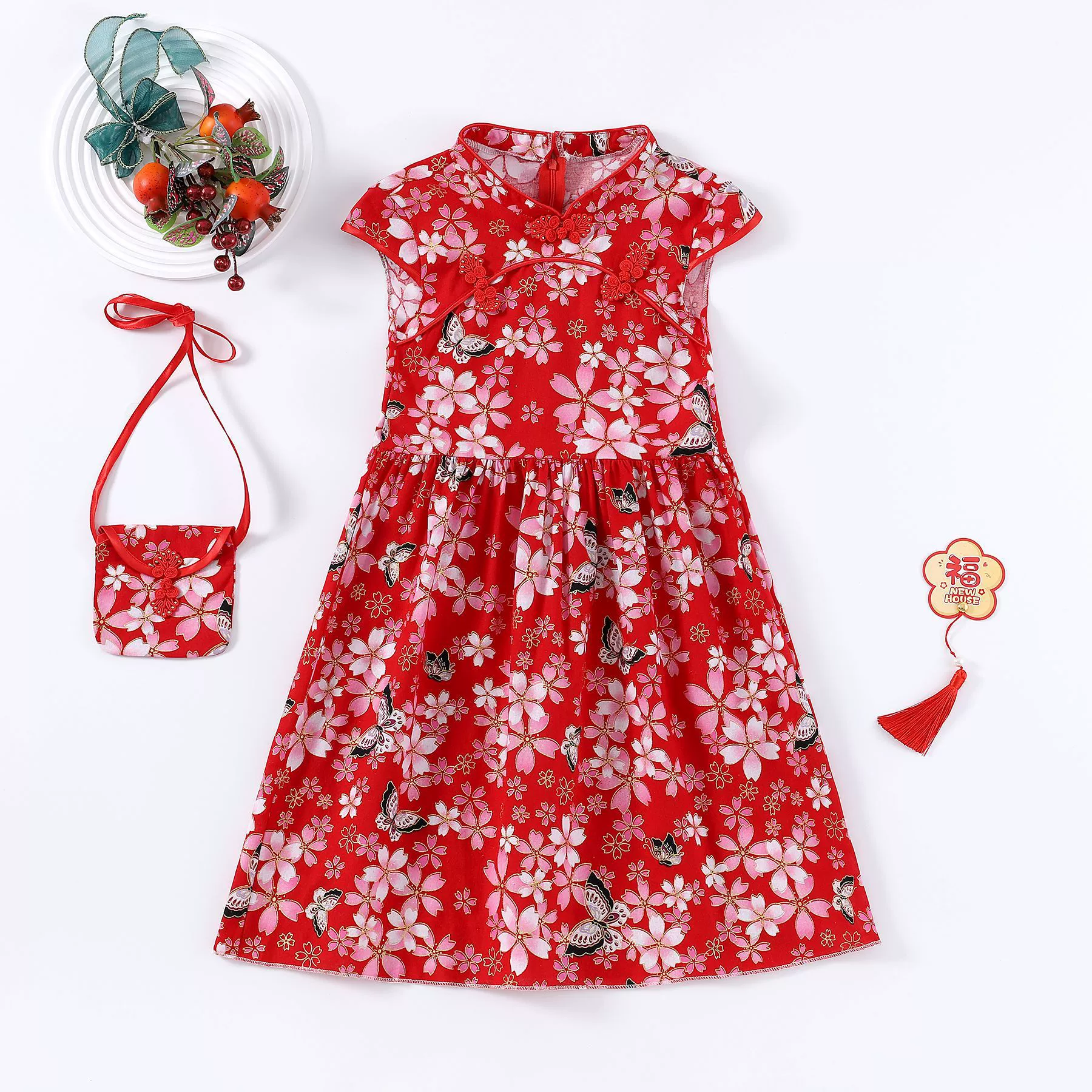 CUHK девушка Cheongsam платье детское лето китайский стиль рождественская юбка длинная юбка детская юбка прилив красный новогодний костюм