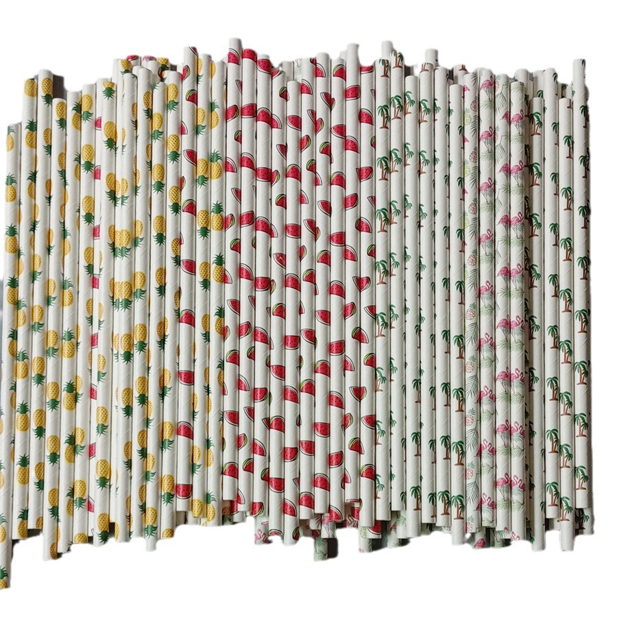100 Unids nuevo Hawaiano Flamingo paja de papel piña sandía playa de verano desechable paja de papel Kraft