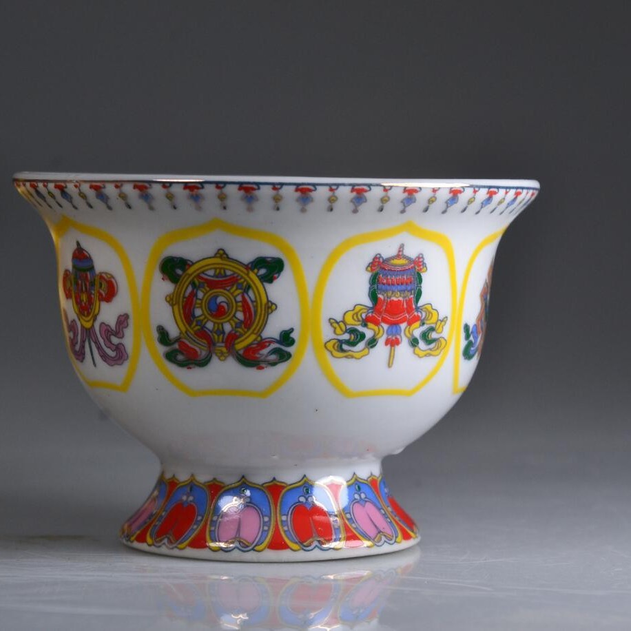 中秋佛堂陶瓷圣水杯净水杯八吉祥供水杯供碗八供斋碗佛具贡杯贡碗