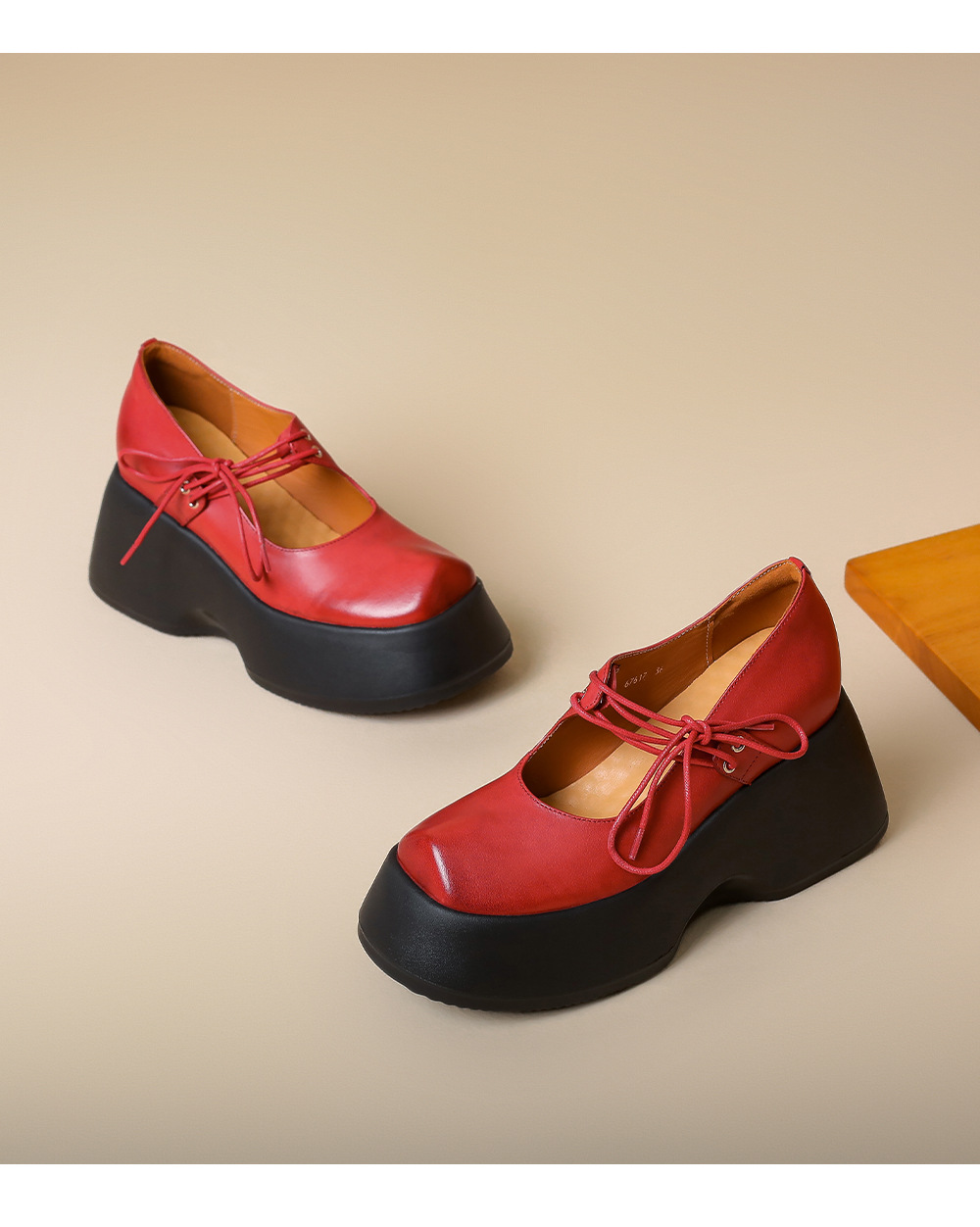 Giày Mary Jane nữ đế dày 10 cm mũi tròn phong cách Anh quốc da thật — màu đen chi tiết 13