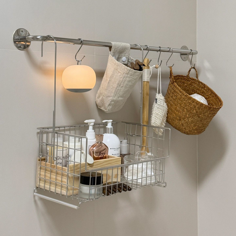 Perforated Stainless Steel Hanging Basket Free Multi-Functional Bathroom Storage Rack Bathroom Storage Rack Wall Hanging Wall Removable