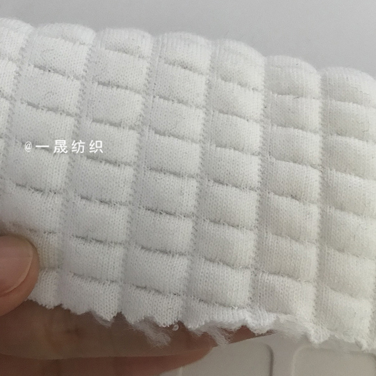 全涤针织1cm小格子夹棉布料纯色秋冬卫衣素色外套染色面料批发